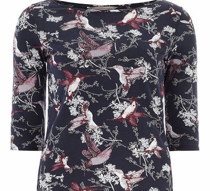 Dorothy Perkins Womens Petite bird printed 3/4 tee- Blue