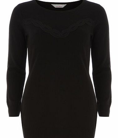 Dorothy Perkins Womens Petite black lace yoke tunic- Black