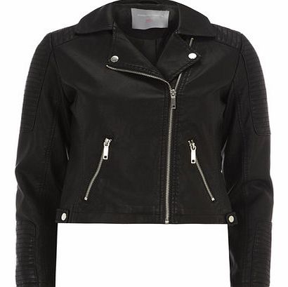 Womens Petite black silver trim biker jacket-