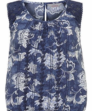 Womens Petite blue lace bubble top- Blue