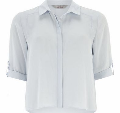 Dorothy Perkins Womens Petite blue roll sleeve shirt- Pale Blue