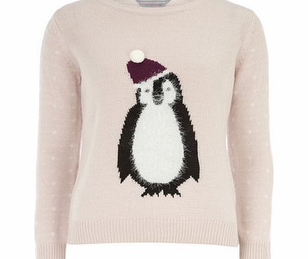 Dorothy Perkins Womens Petite blush penguin jumper- Blush