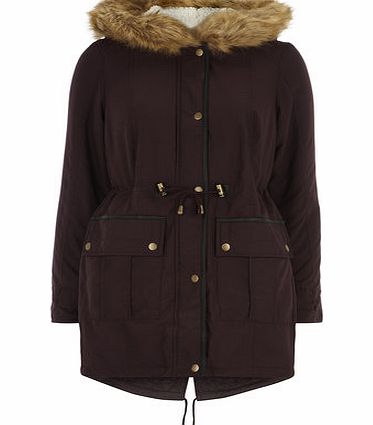 Dorothy Perkins Womens Petite burgundy faux fur trim parka-