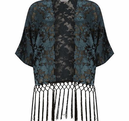 Dorothy Perkins Womens Petite burnout tassel kimono- Green