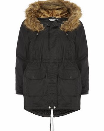 Dorothy Perkins Womens Petite coated parka- Black DP79270710