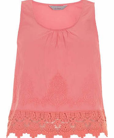 Dorothy Perkins Womens Petite Crochet Shell Top- Coral DP79240316