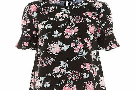 Dorothy Perkins Womens Petite crochet sleeve blouse- Black