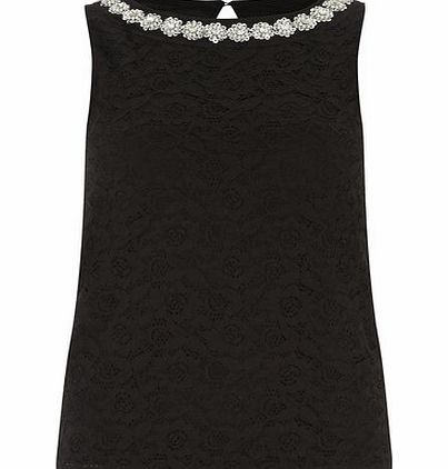 Dorothy Perkins Womens Petite diamante detail lace shell top-