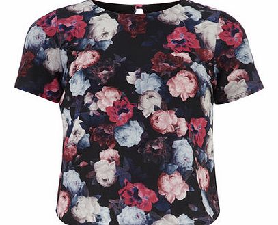 Dorothy Perkins Womens Petite floral jersey crepe tee- Navy