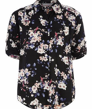 Dorothy Perkins Womens Petite floral long line shirt- Black