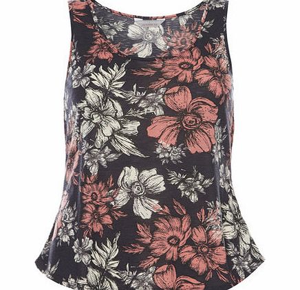 Dorothy Perkins Womens Petite Floral Print Scoop Vest- Blue