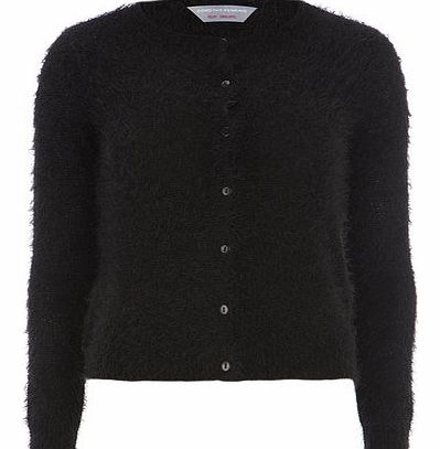 Dorothy Perkins Womens Petite fluffy crew neck cardigan- Black