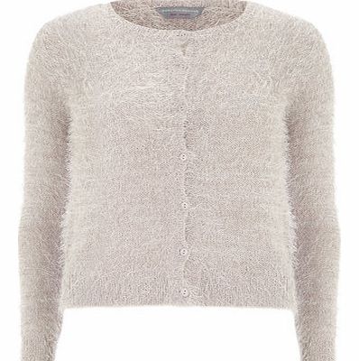 Dorothy Perkins Womens Petite fluffy crew neck cardigan- Mink