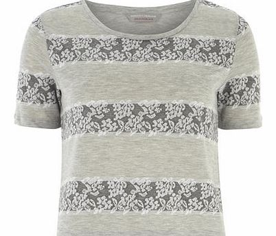 Dorothy Perkins Womens Petite grey lace stripe tee- Grey