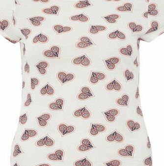 Dorothy Perkins Womens Petite heart printed tee- White DP79300482