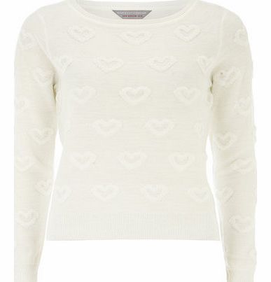 Dorothy Perkins Womens Petite heart textured jumper- Ivory