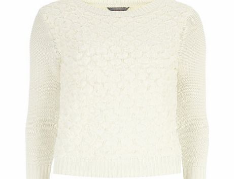 Womens Petite ivory faux fur front jumper- Ivory