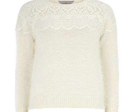 Dorothy Perkins Womens Petite ivory lace yoke jumper- Ivory