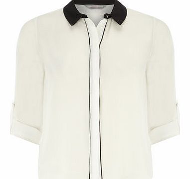 Dorothy Perkins Womens Petite ivory piped shirt- White DP79278482