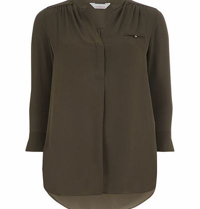 Dorothy Perkins Womens Petite khaki long line shirt- Khaki