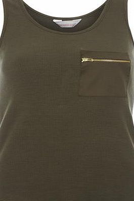 Dorothy Perkins Womens Petite khaki pocket rib vest- Khaki