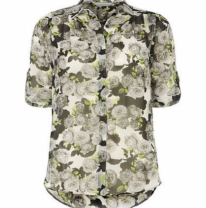 Dorothy Perkins Womens Petite lime floral shirt- Black DP79289601