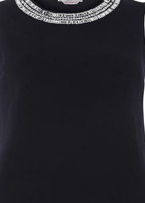 Dorothy Perkins Womens Petite navy embellished top- Navy