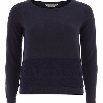 Dorothy Perkins Womens Petite navy lace hem jumper- Navy