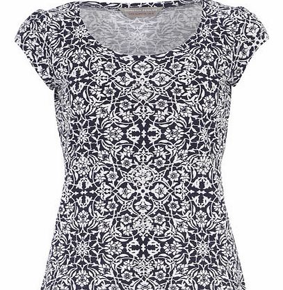 Womens Petite navy printed gem tee- Navy