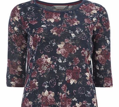 Dorothy Perkins Womens Petite navy rose gem detail jersey knit