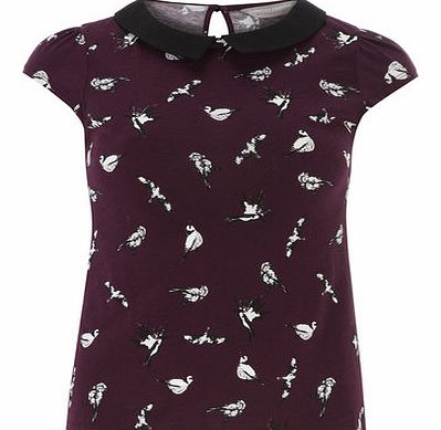 Womens Petite plum bird collar tee- Purple