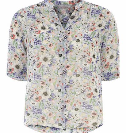 Dorothy Perkins Womens Petite Roll Sleeve Shirt- Blue DP79270610