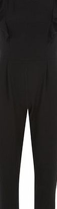 Dorothy Perkins Womens petite ruffle crepe jumpsuit- Black