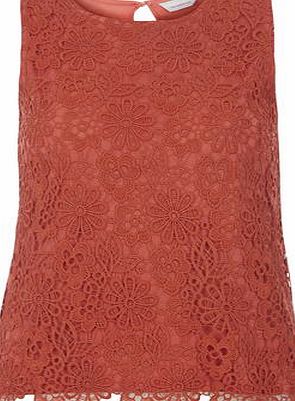 Dorothy Perkins Womens Petite rust crochet shell top- Red