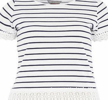 Dorothy Perkins Womens Petite stripe crochet tee- Blue DP79868523
