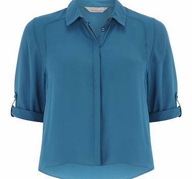 Dorothy Perkins Womens Petite turquoise roll sleeve shirt- Blue