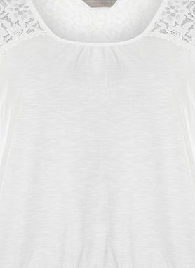Dorothy Perkins Womens Petite white lace yoke bubble Top- White