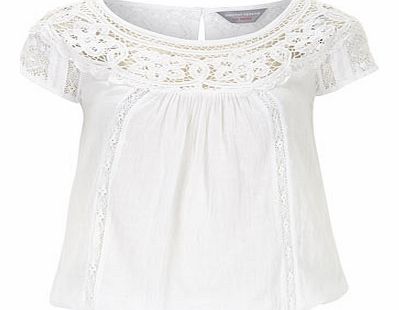 Dorothy Perkins Womens Petite White Lace Yoke Tee- White