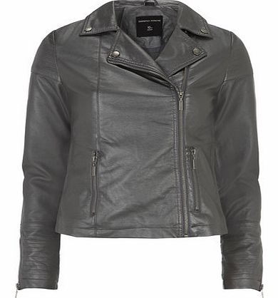 Dorothy Perkins Womens Pewter Metallic Stitch Biker Jacket- Grey