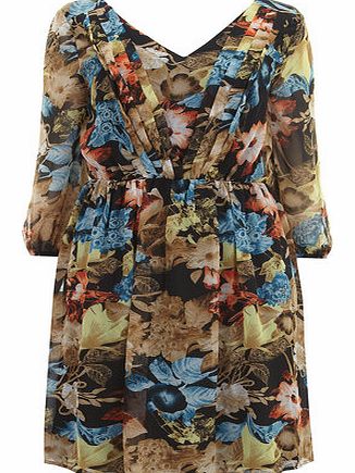 Dorothy Perkins Womens Pink 3/4 Sleeve Floral Dress- Pink