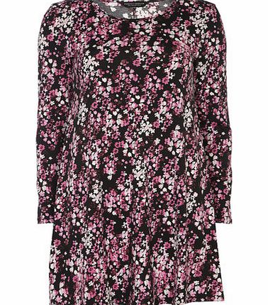 Womens Pink Blurry Floral Swing Tunic-