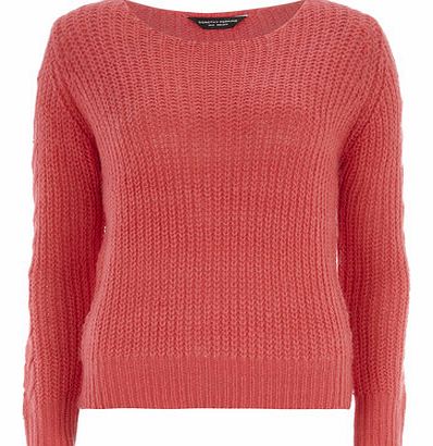 Dorothy Perkins Womens Pink Cable Knit Sleeve Jumper- Coral