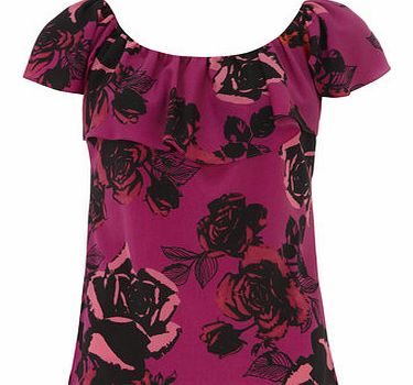 Dorothy Perkins Womens Pink Floral Boho Frill Top- Pink DP05501314