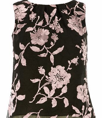 Dorothy Perkins Womens Pink Floral Burnout Shell Top- Black