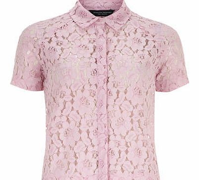Womens Pink Lace Short Sleeve Shirt- Blush