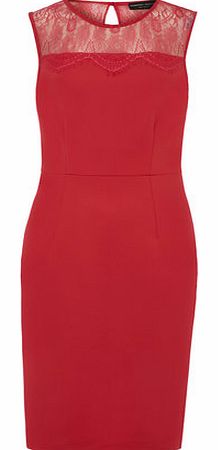 Dorothy Perkins Womens Pink Lace Yoke Pencil Dress- Pink