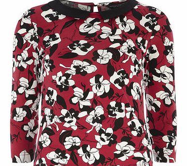 Dorothy Perkins Womens Pink Sketchy Floral Collar Top- Pink