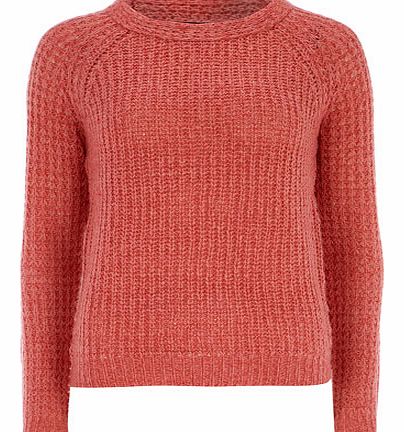 Womens Pink twisted stitch knit jumper- Coral