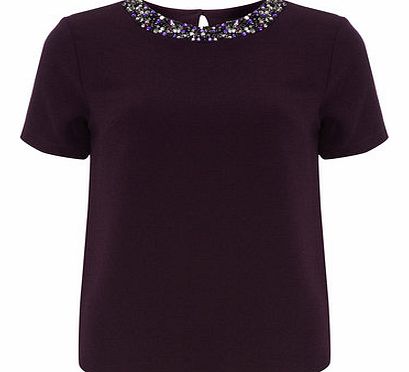 Dorothy Perkins Womens Plum Embellished Crepe Tee- Purple