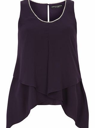Dorothy Perkins Womens Plum Embellished Layered Top- Purple